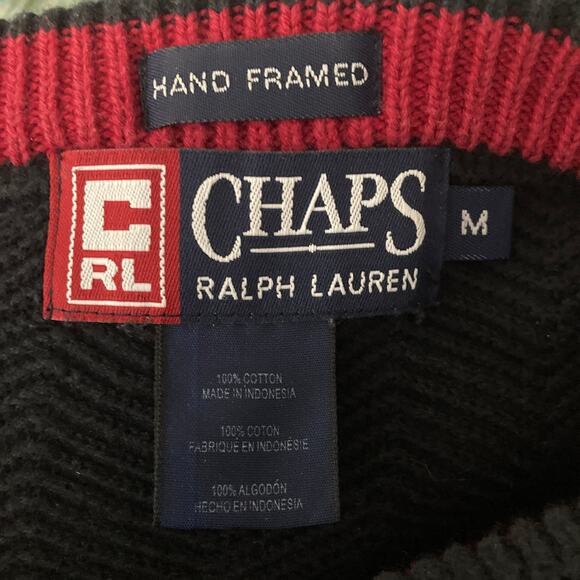 Vintage Chaps by Ralph Lauren Sweater Mens Medium Hand Framed Herringbone Black - Picture 7 of 9